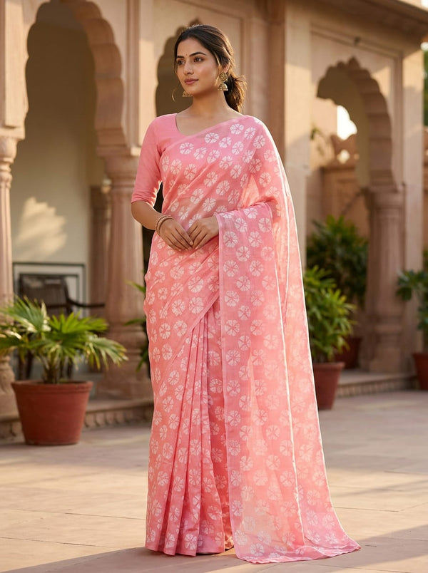 Pink Ditsy Floral Buti Chanderi Digital Printed Fabric - Saree Lookbook - CH-0-FVS2022653-110 - alternate view