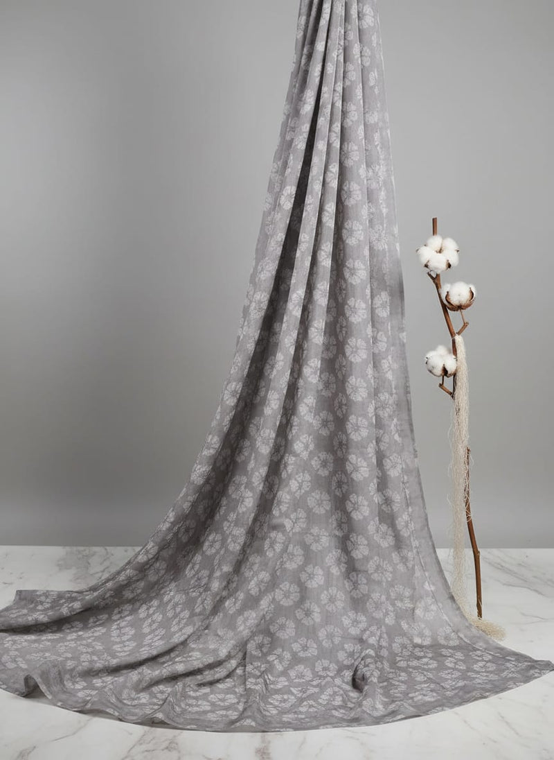 Chanderi Fabric with Gray Floral & Butti Design