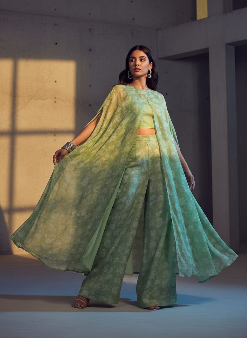 Chanderi Digital Printed Fabric with Decorative Butti Pattern in Green