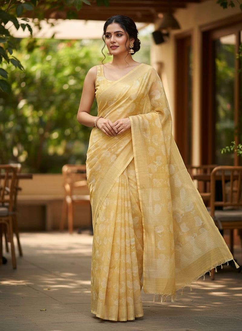 Chanderi Digital Printed Fabric with Decorative Prints - Yellow