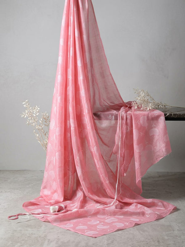 Pink Stylized Fan Floral Chanderi Digital Printed Fabric - Fabric Editorial Studio Flatlay Lookbook - CH-0-FVS2022661-110