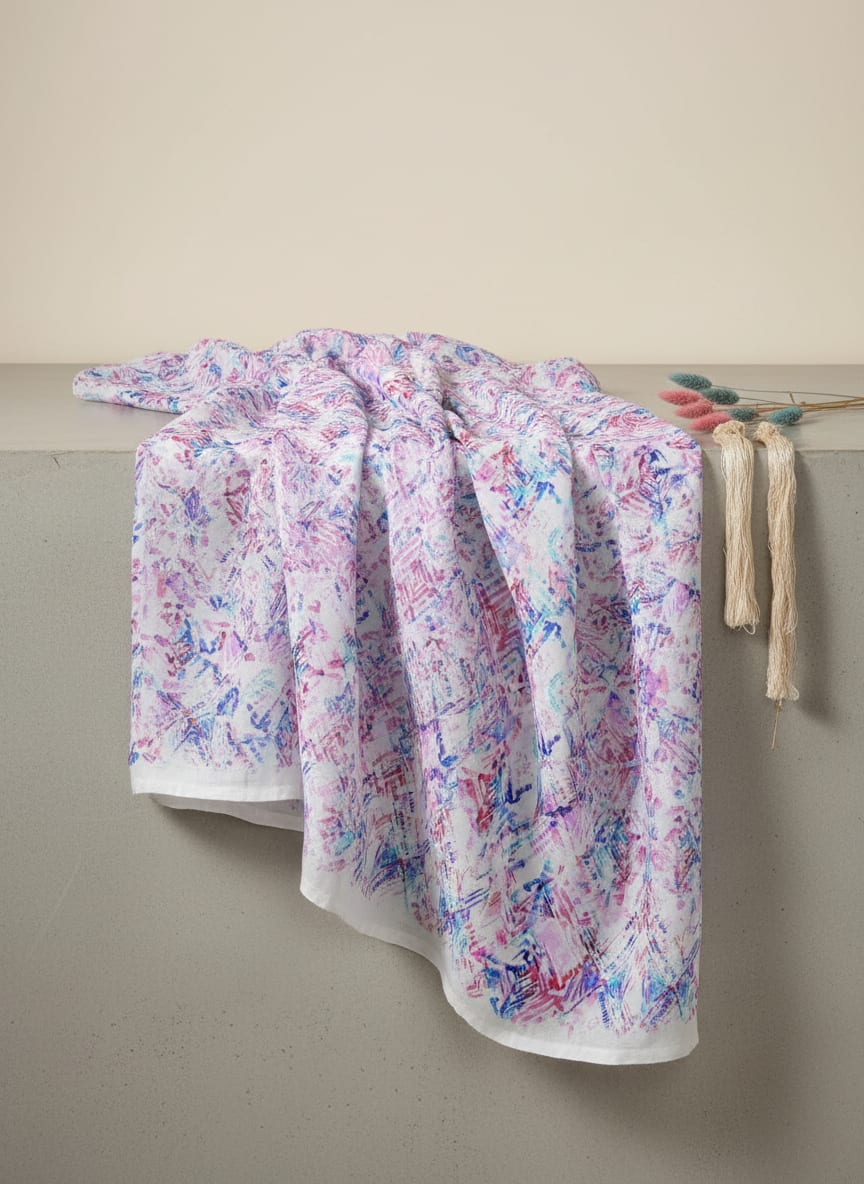 Geometric Colourful Water paint Digital Printed Fabric - Pure Muslin