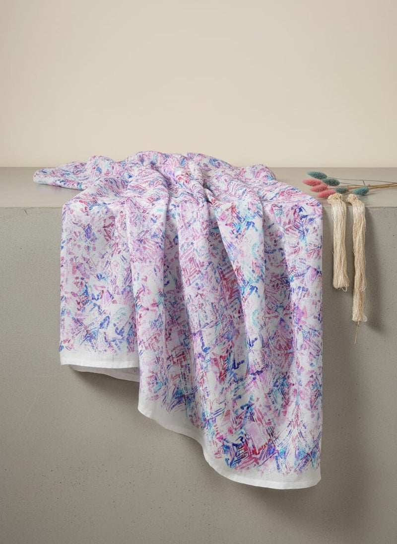 Geometric Colourful Water paint Digital Printed Fabric - Pure Muslin