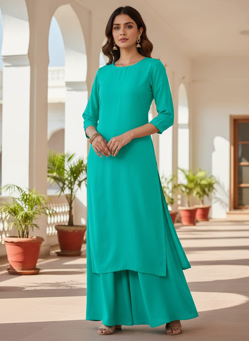 Teal American Crepe Plain Dyed Fabric