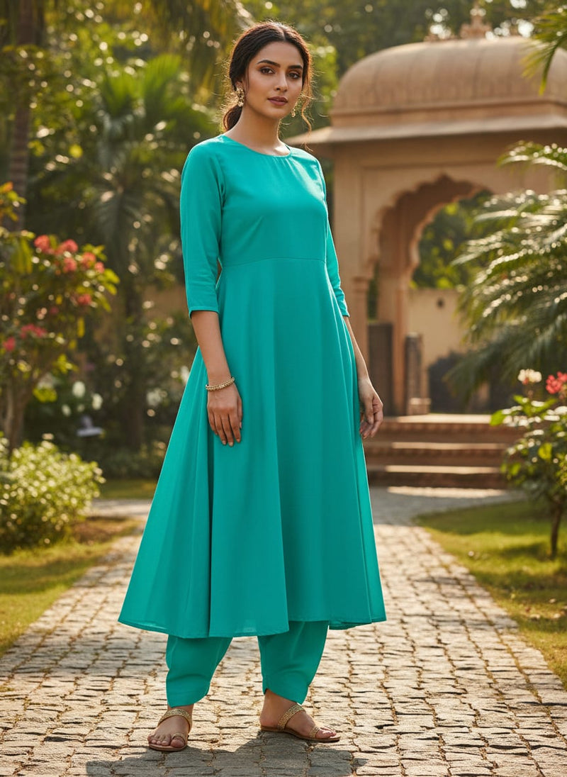 Teal American Crepe Plain Dyed Fabric