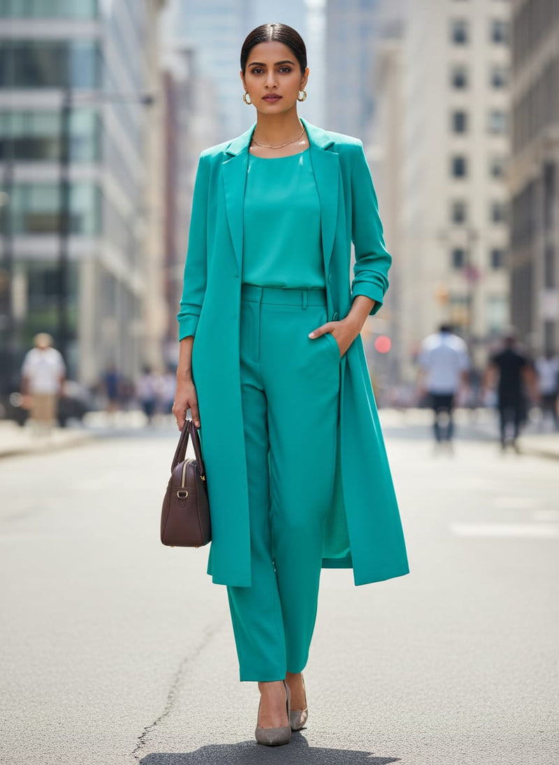 Teal American Crepe Plain Dyed Fabric