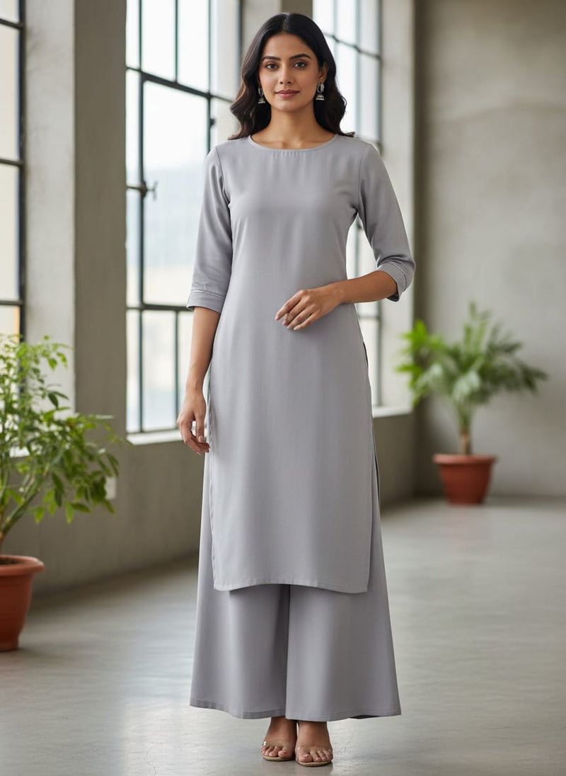 Gray Plain American Crepe Solid Fabric