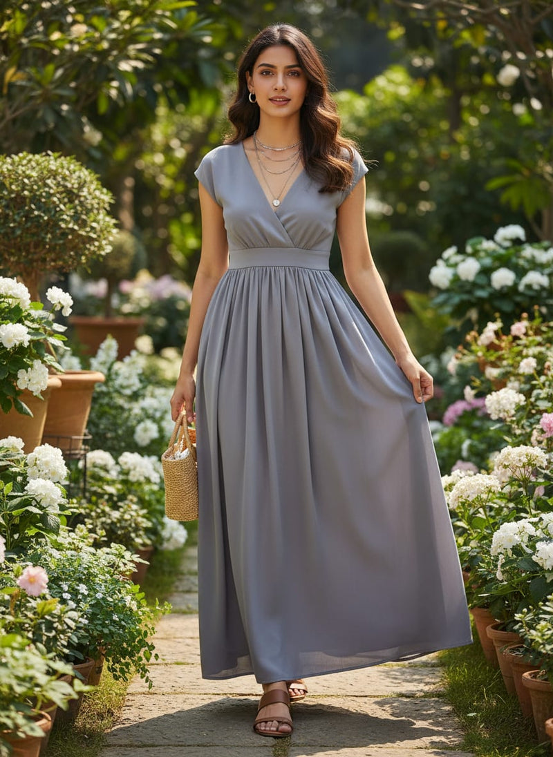 Gray Plain American Crepe Solid Fabric