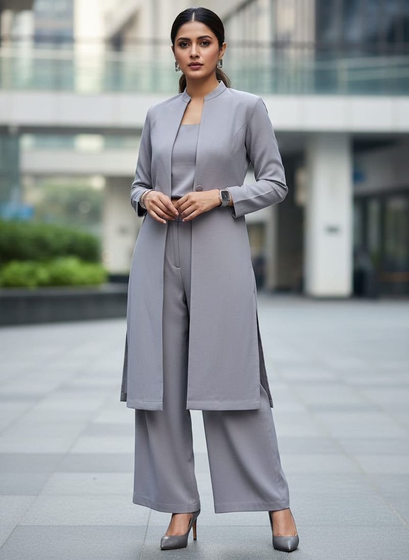 Gray Plain American Crepe Solid Fabric