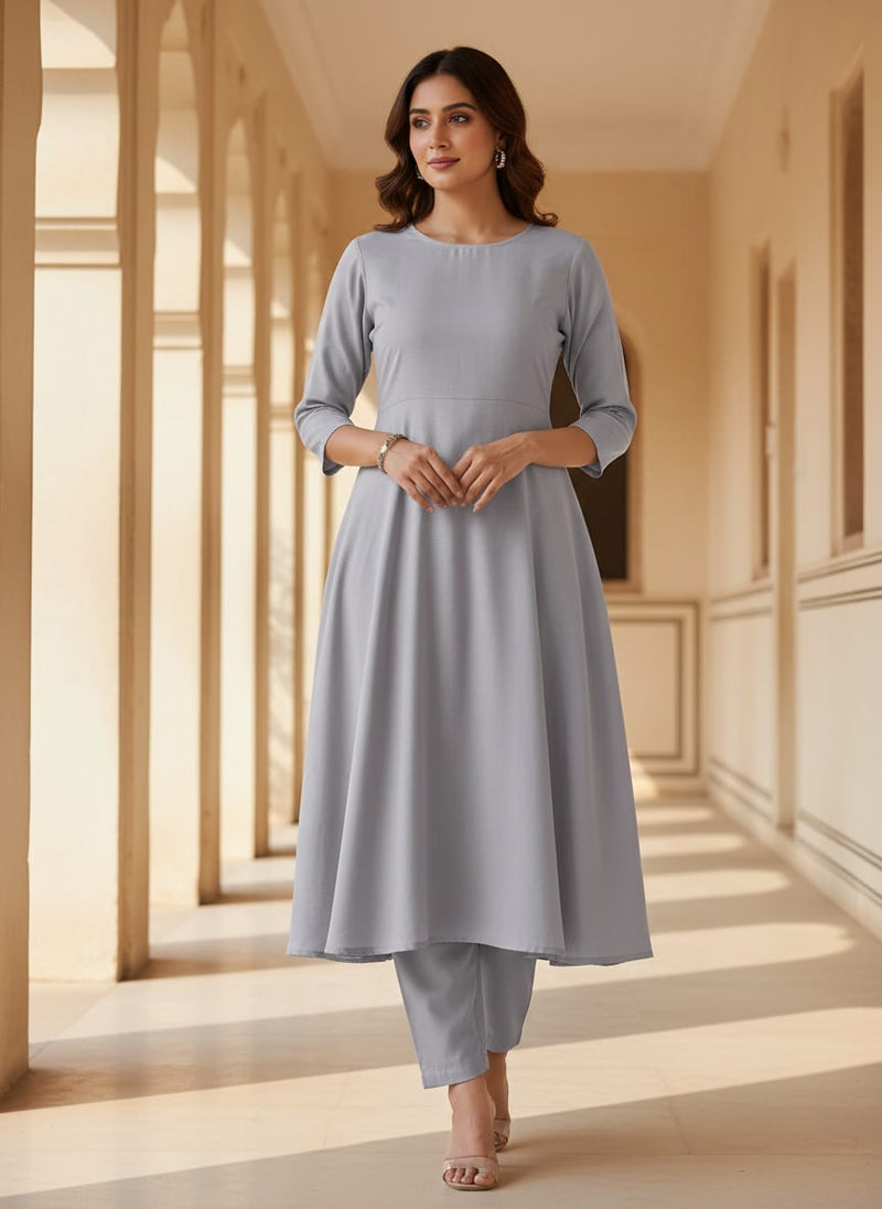 Gray Plain American Crepe Solid Fabric