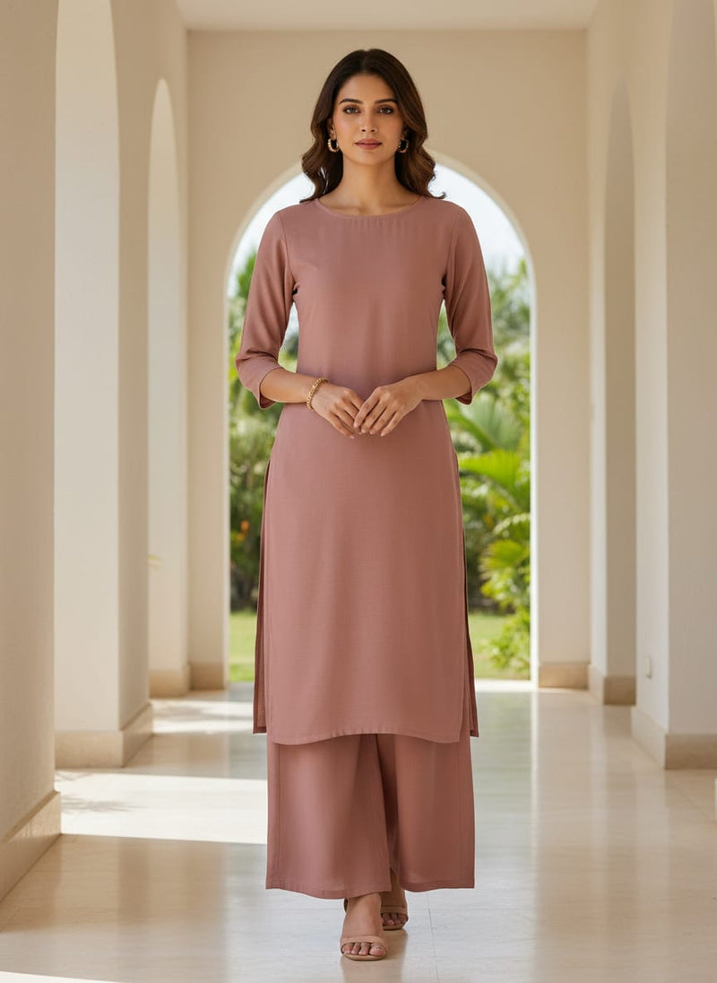 Peach Plain American Crepe Solid Fabric
