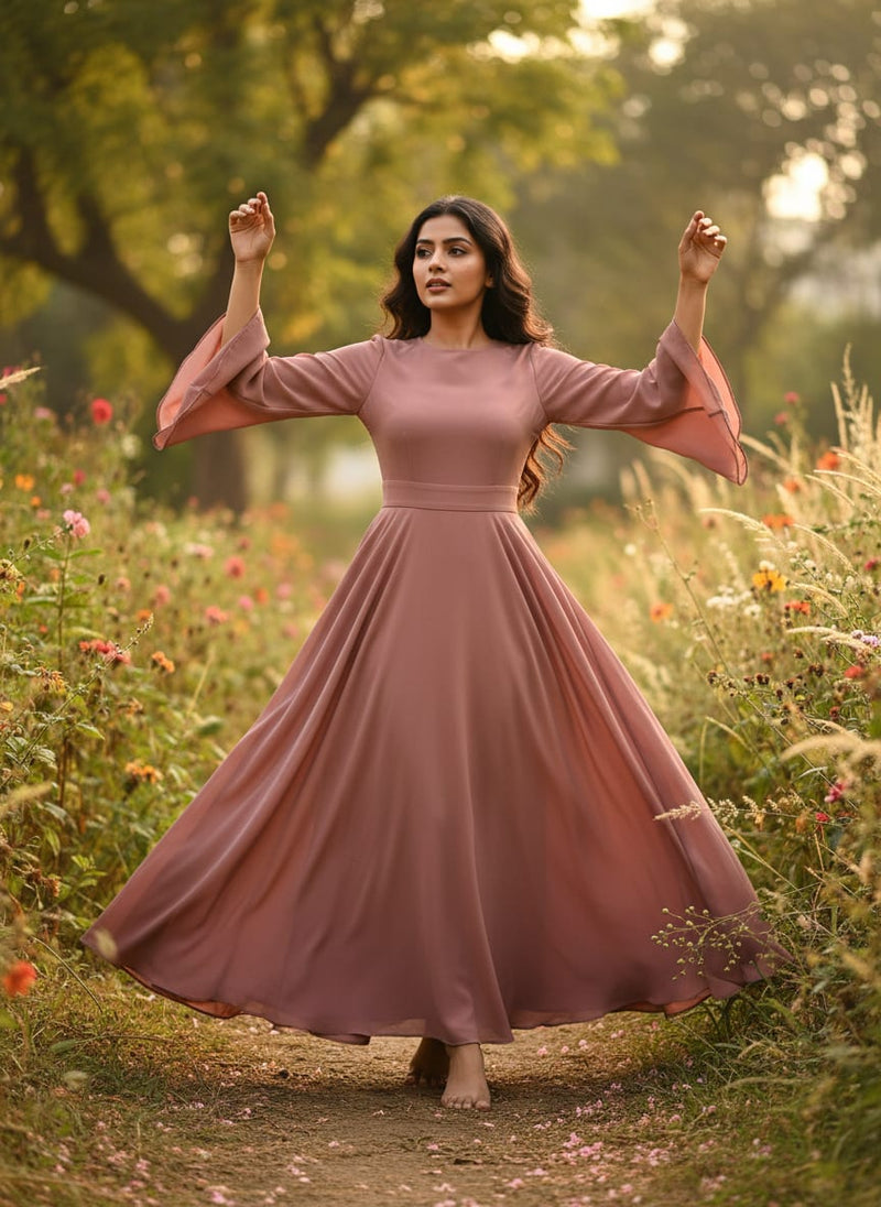 Peach Plain American Crepe Solid Fabric