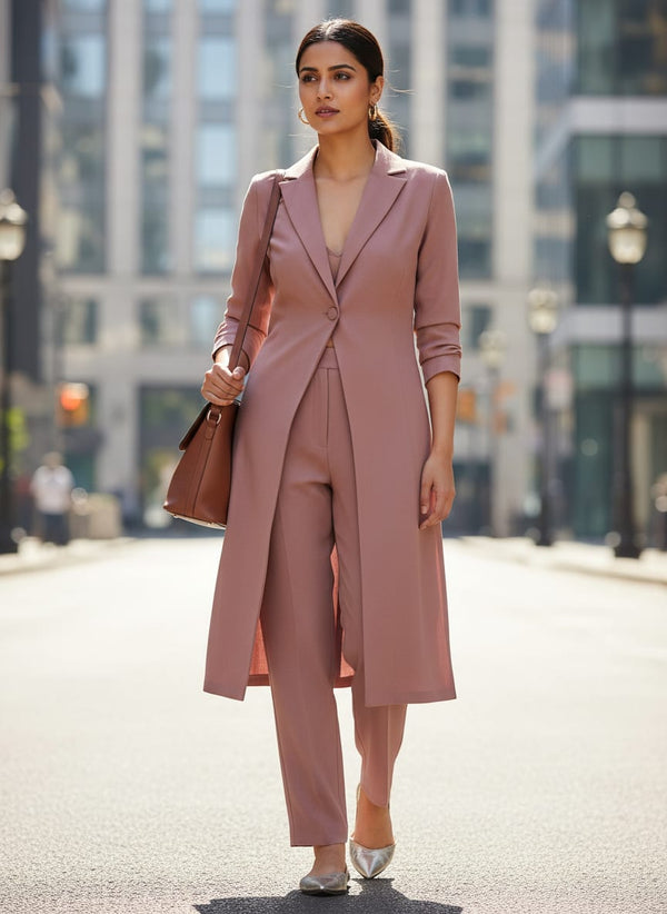 Peach Plain American Crepe Solid Fabric - Blazer Kurta with Trousers Lookbook - PLAC-0-FVS2022667-110 - alternate view