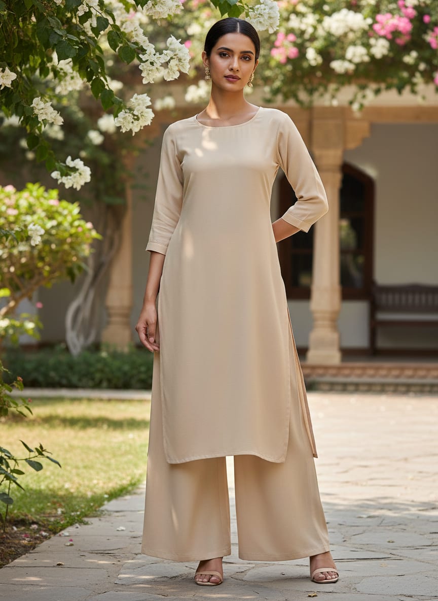 Cream Plain American Crepe Solid Fabric