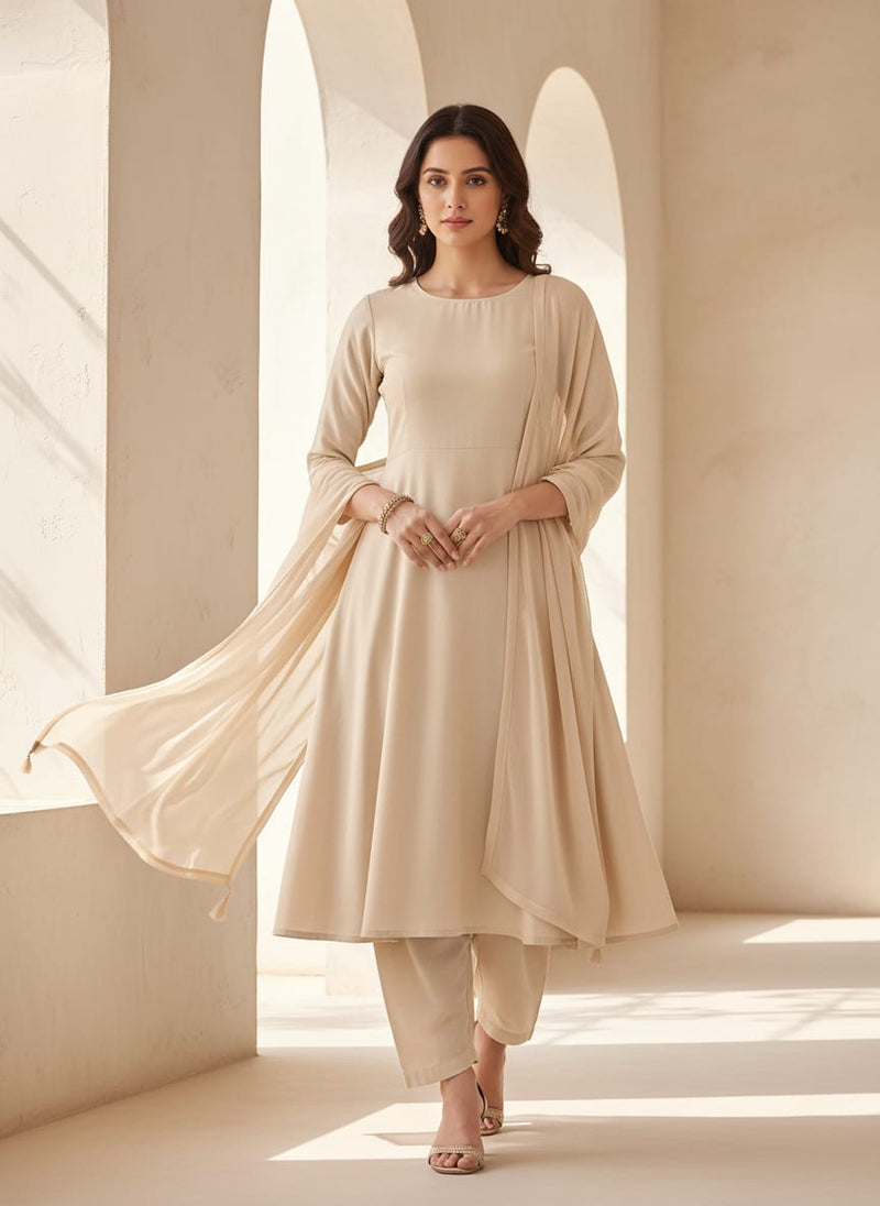 Cream Plain American Crepe Solid Fabric