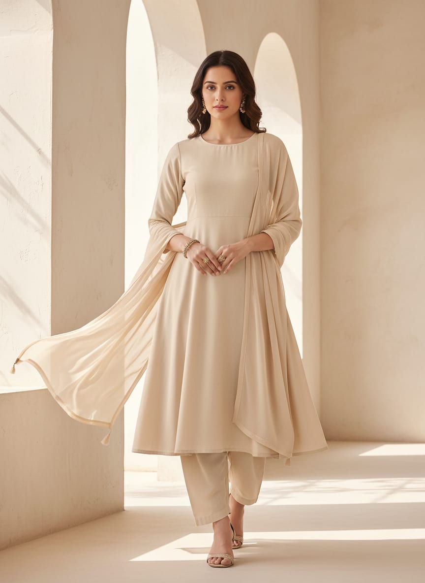 Cream Plain American Crepe Solid Fabric