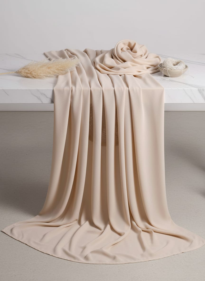 Cream Plain American Crepe Solid Fabric