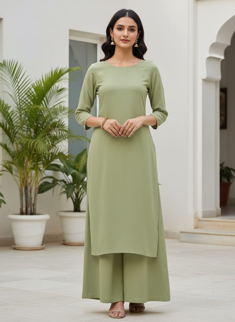 Green Plain American Crepe Solid Fabric