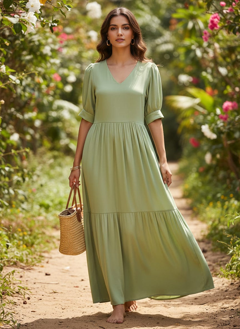 Green Plain American Crepe Solid Fabric