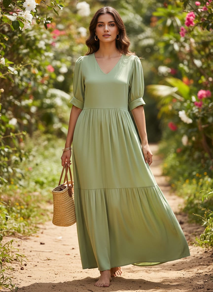 Green Plain American Crepe Solid Fabric