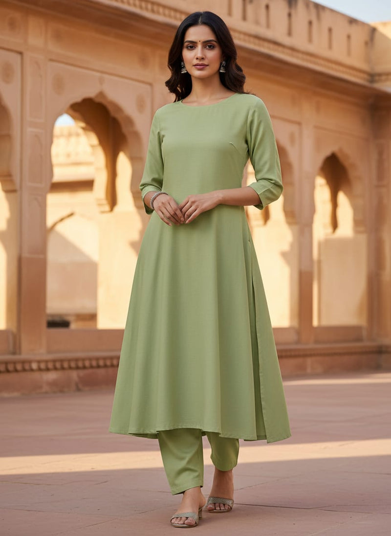 Green Plain American Crepe Solid Fabric