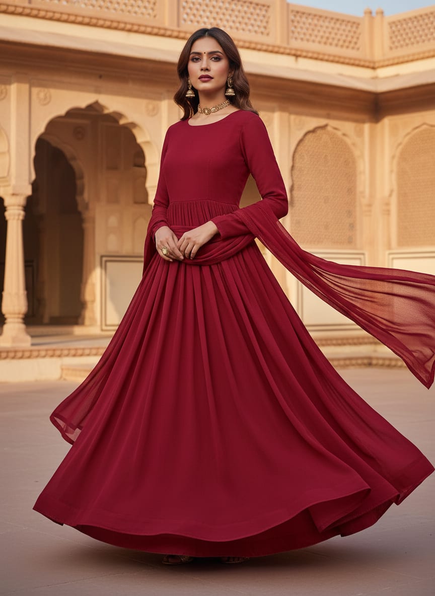 Red Plain Georgette Solid Fabric
