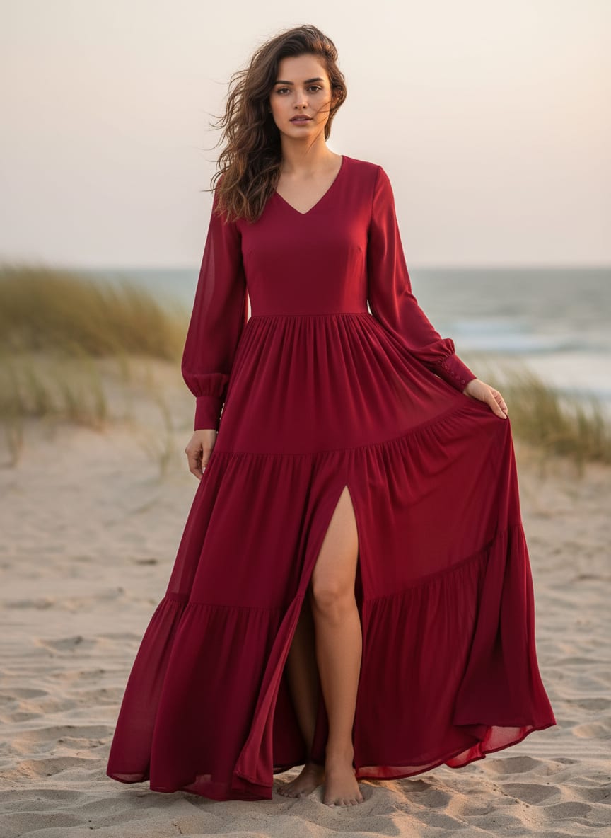 Red Plain Georgette Solid Fabric