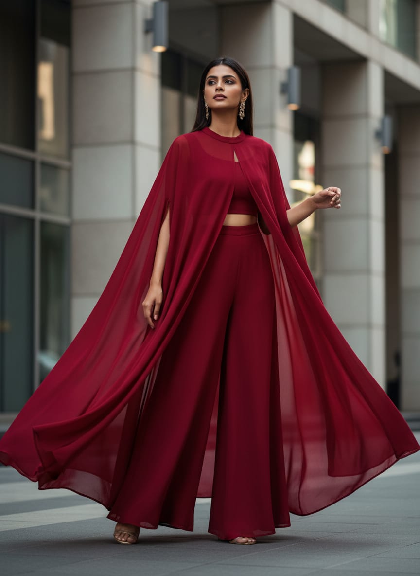 Red Plain Georgette Solid Fabric