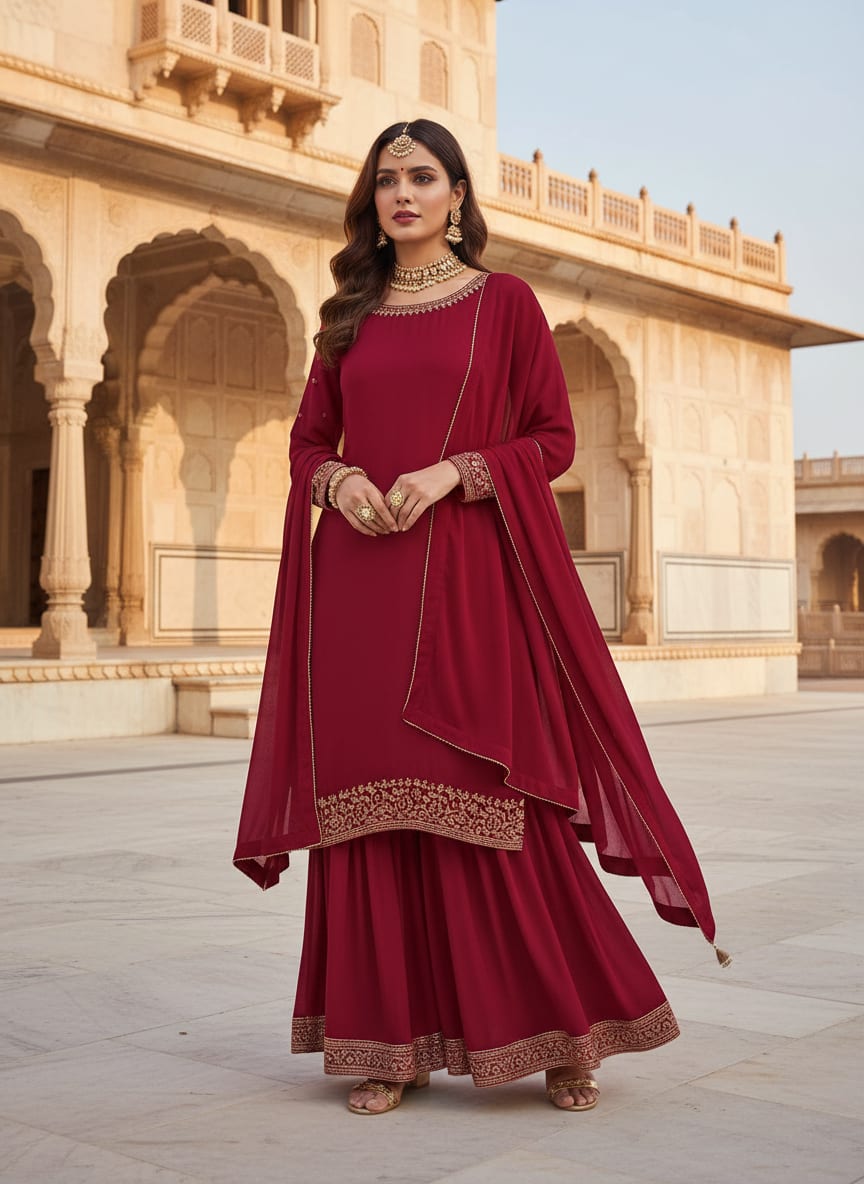 Red Plain Georgette Solid Fabric