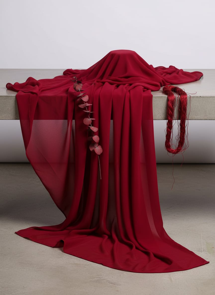 Red Plain Georgette Solid Fabric