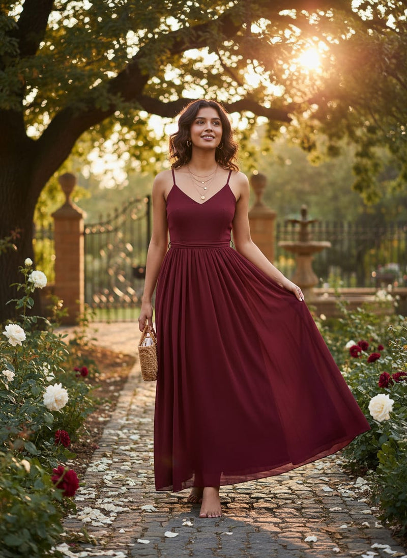 Maroon Red Plain Georgette Solid Fabric
