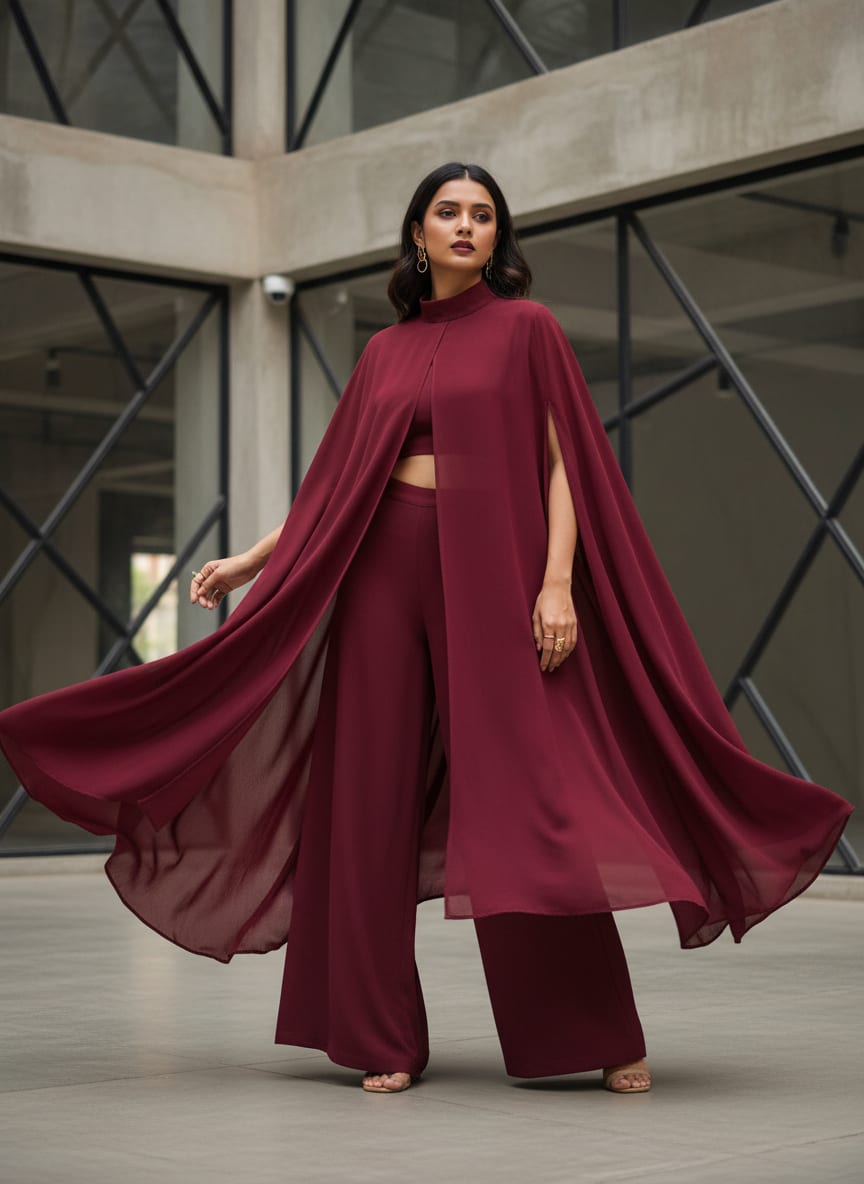 Maroon Red Plain Georgette Solid Fabric