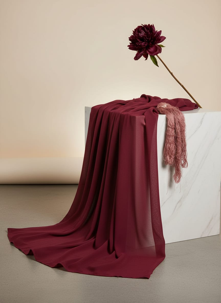 Maroon Red Plain Georgette Solid Fabric