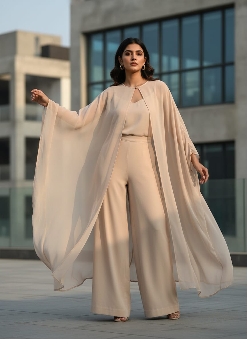 Cream Plain Georgette Solid Fabric