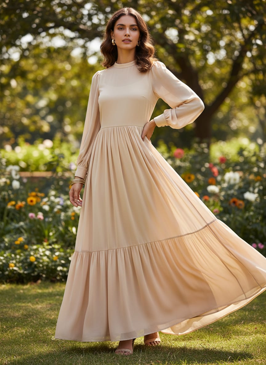 Cream Plain Georgette Solid Fabric
