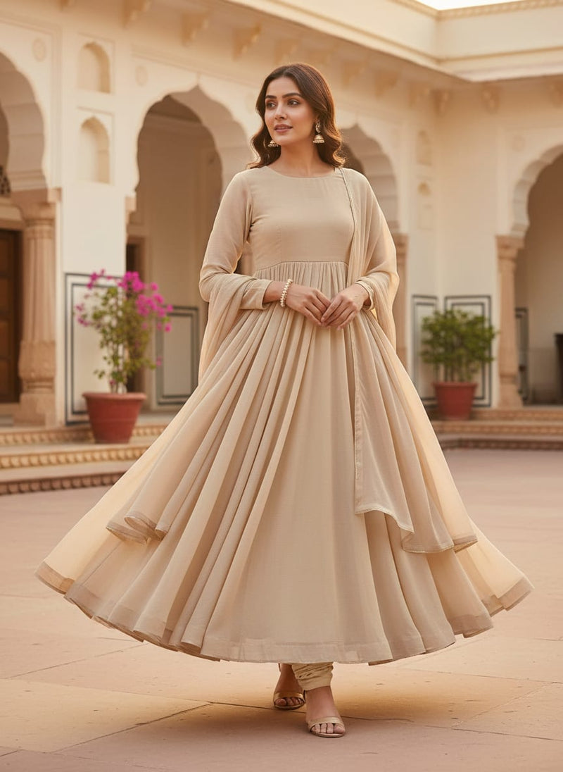 Cream Plain Georgette Solid Fabric