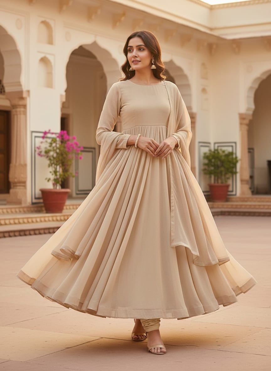 Cream Plain Georgette Solid Fabric