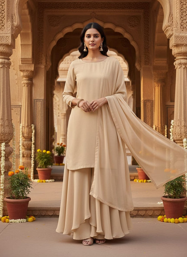 Cream Plain Georgette Solid Fabric - Sharara Set Lookbook - PLG-0-FVS2022674-110 - alternate view