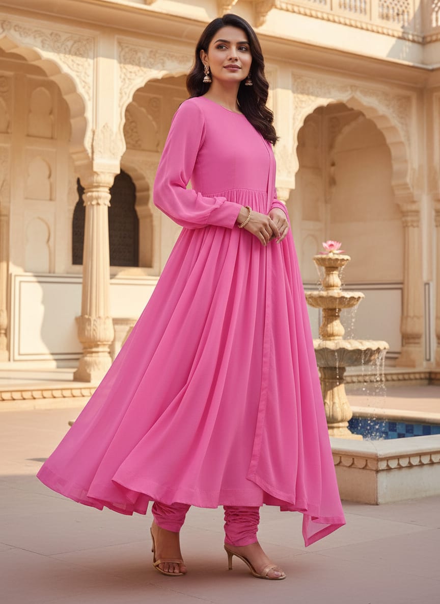 Pink Plain Georgette Solid Fabric