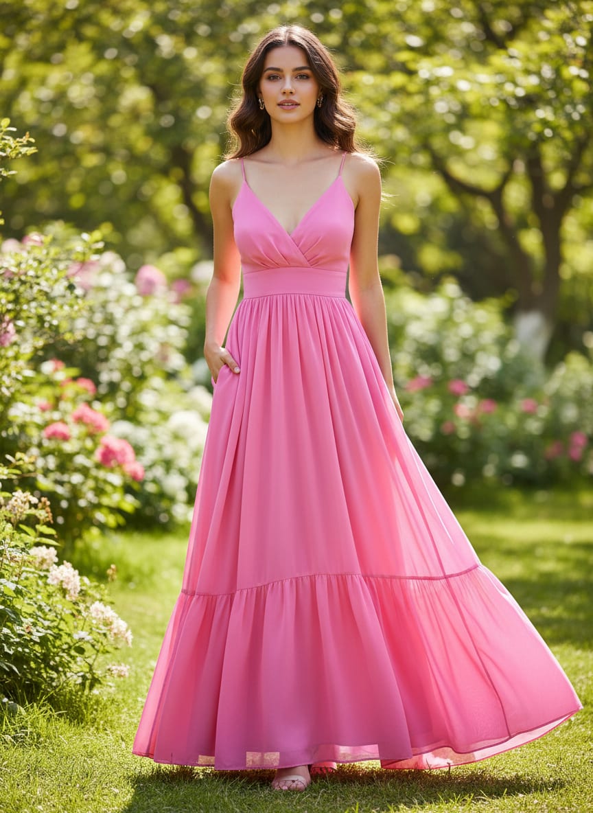 Pink Plain Georgette Solid Fabric