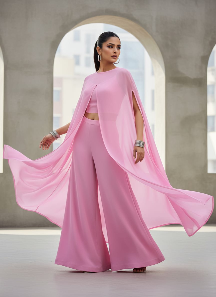 Pink Plain Georgette Solid Fabric