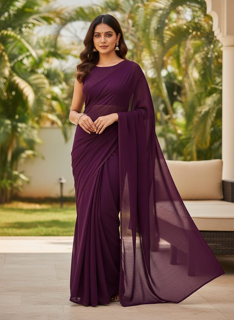 Wine Plain Georgette Solid Fabric