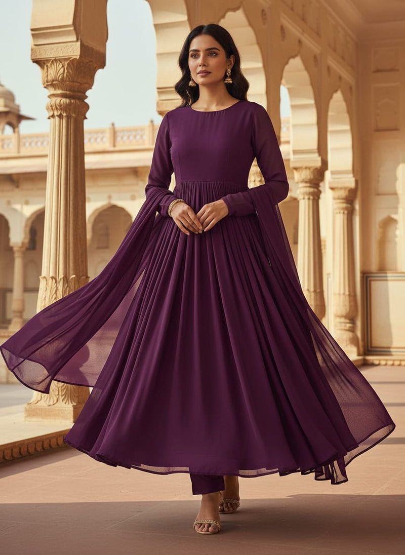 Wine Plain Georgette Solid Fabric