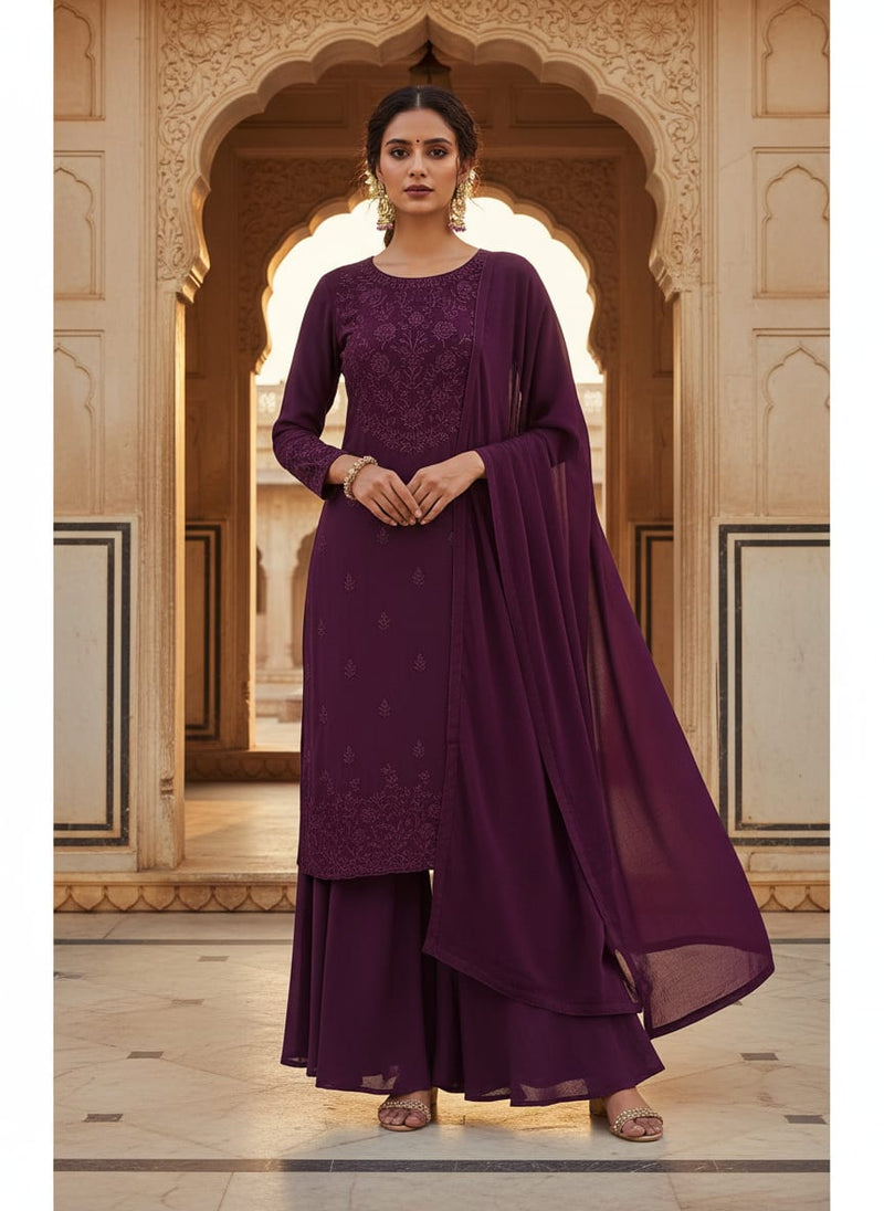 Wine Plain Georgette Solid Fabric