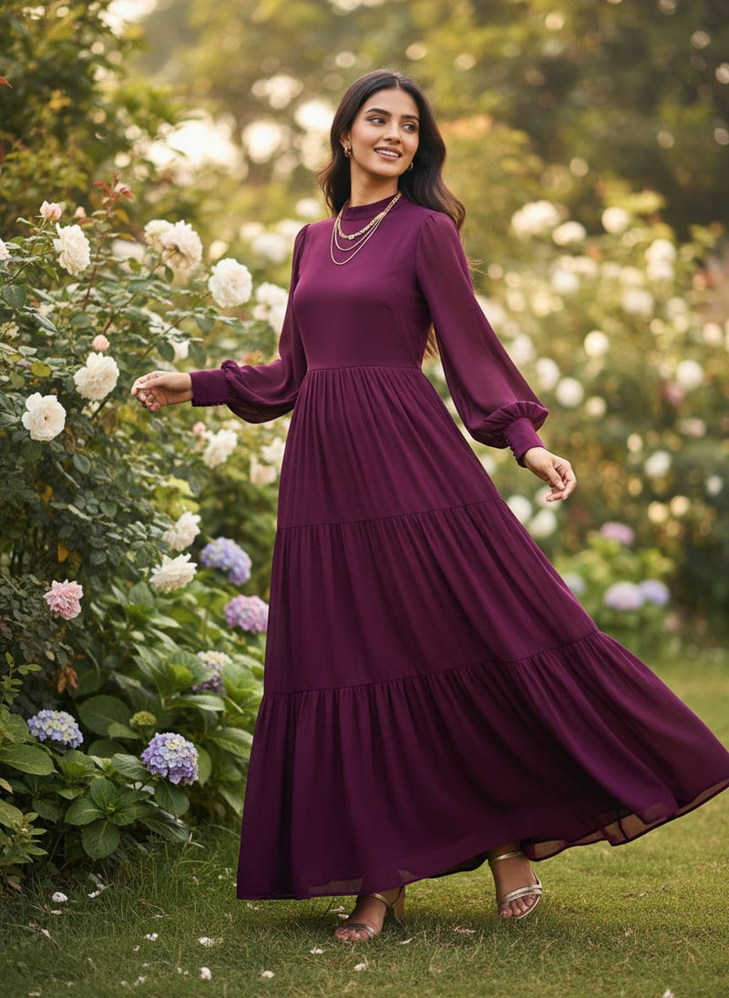 Wine Plain Georgette Solid Fabric