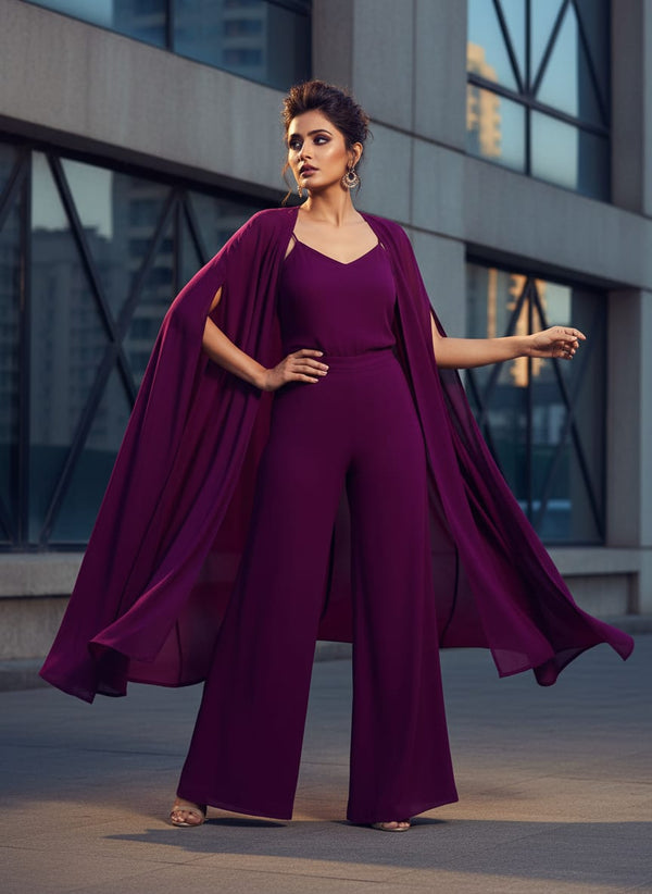 Wine Plain Georgette Solid Fabric - Cape with Palazzo Lookbook - PLG-0-FVS2022676-110 - alternate view