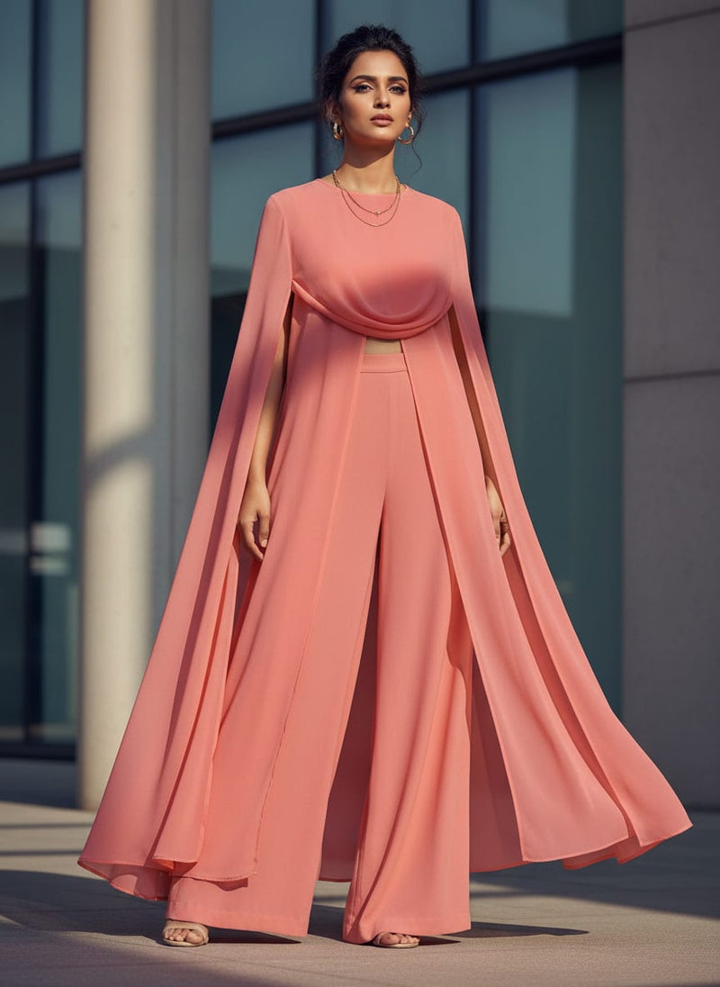 Peach Plain Georgette Solid Fabric
