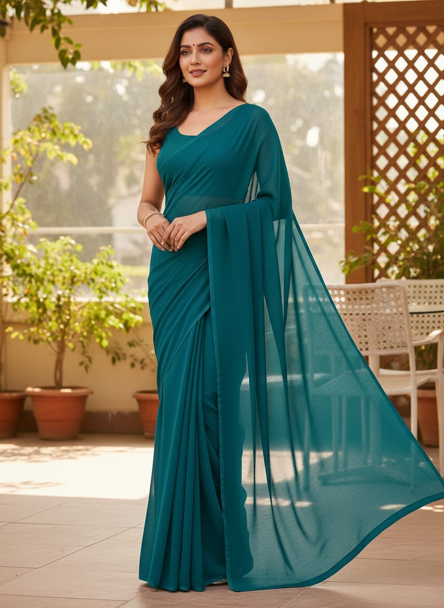 Blue Plain Georgette Solid Fabric