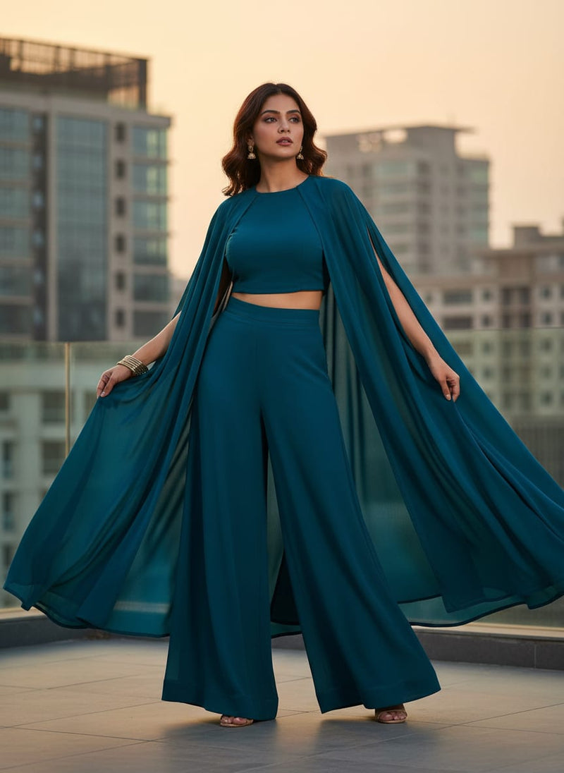 Blue Plain Georgette Solid Fabric