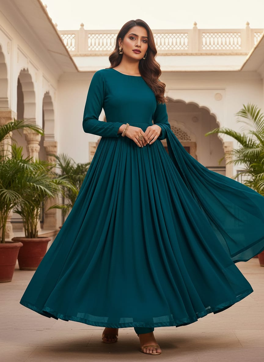 Blue Plain Georgette Solid Fabric
